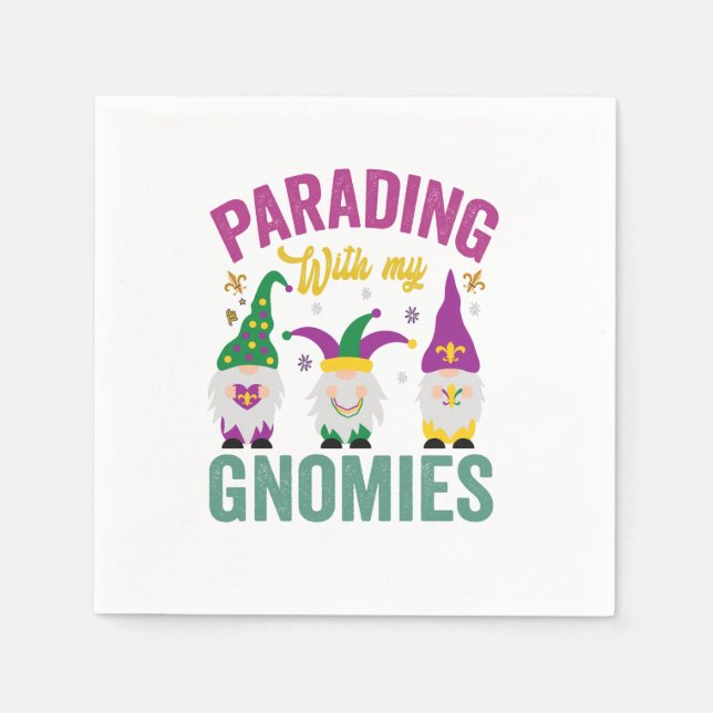 Parading with my Gnomies Funny Mardi Gras Gnomes Pappersservett (Framsidan)