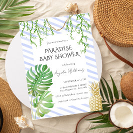 Paradis Bebisdopp Tropisk Botanisk Blå Inbjudningar