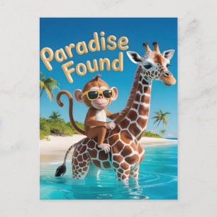 Paradis funnet, apa ridande giraff i havet vykort
