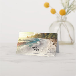 Paradis Strand Solnedgång Kust Bord Stol Bröllop Placeringskort