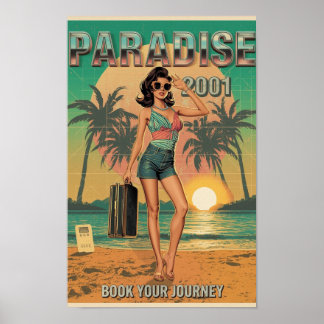 Paradise 2001 Retro Y2K Pin-Up Resemotiv Affisch –