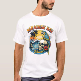 Paradise Bay Tropisk Dödskalle & Papegoja Solnedgå T Shirt