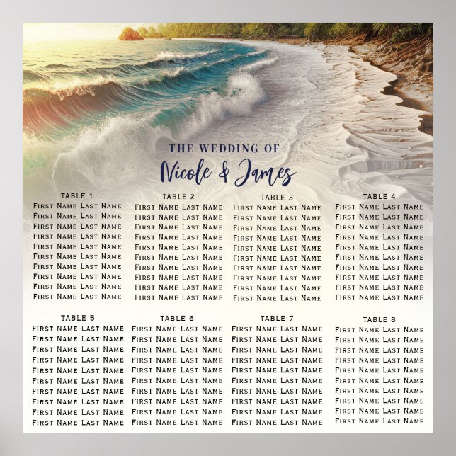 Paradise Beach Sunset Coastal Bröllop Seating Poster (Framsidan)