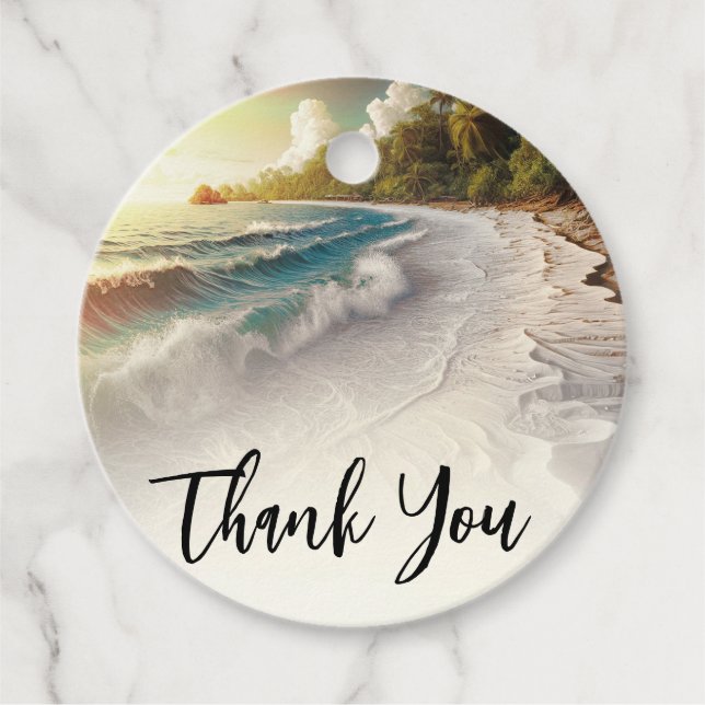 Paradise Beach Sunset Rustic Coastal Bröllop Gåvor Etiketter (Framsida)