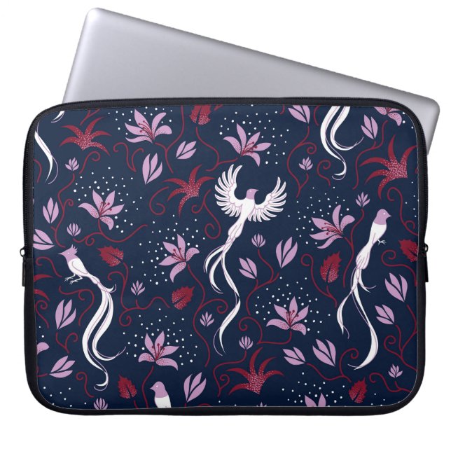 Paradise Birds: Blossoming Vintage Mönster. Laptop Fodral (Framsidan)