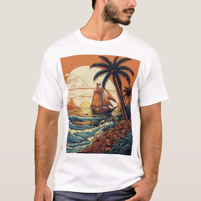 "Paradise Bläck: Sailor Jerry-Inspired Tropical Be T Shirt (Framsida)