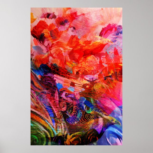 Paradise Blommigt Bird Phoenix Stigning Flame Art Poster (Framsidan)
