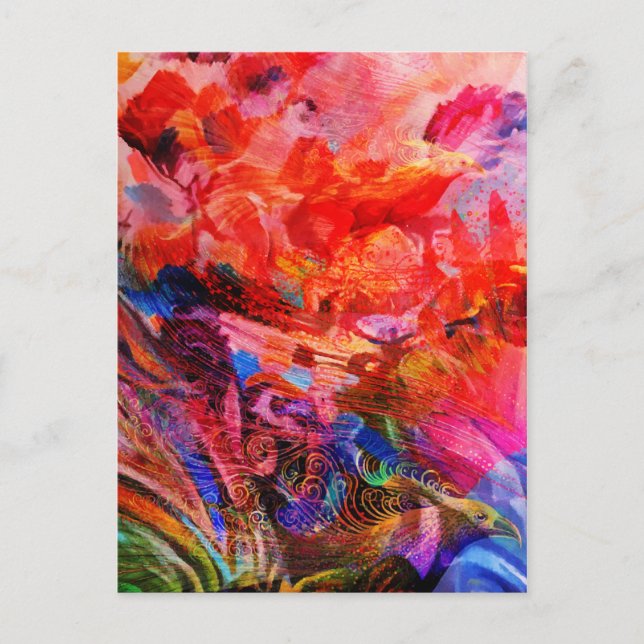 Paradise Blommigt Bird Phoenix Stigning Flame Art Vykort (Framsida)