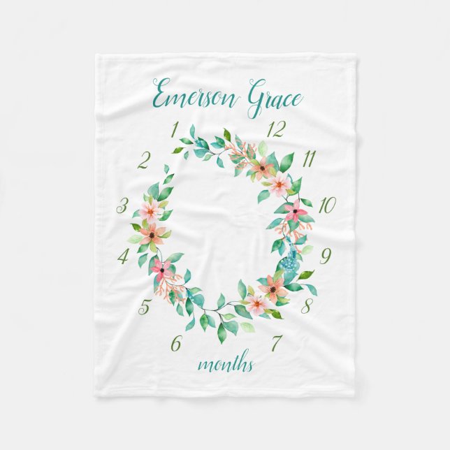 Paradise Blommigt Flicka Månadsmilstolpe - foto Fleecefilt (Framsidan)