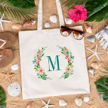 Paradise Blommigt Monogram Tygkasse<br><div class="desc">personlig i personligt bröllp brudens sida tote bags med din inledande eller andra anpassningsbar i monogram. Denna elegant femininin har en vattenfärgsformgivning med tropiska blommor och grönska av blommigten. Använda designen verktyg för att anpassa varje monogram, välj valfri bakgrund färg, redigera typsnitt och färger och lägg till foton för att...</div>