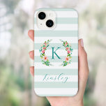 Paradise Blommigt och Mint Rand Monogram<br><div class="desc">Den här trendiget av roligt har en mynta och vit strimlad bakgrund med färgstark blommigt och andedräkt. Anpassa designen med ditt namn och monogram eller annan text. Använda designen verktyg om du vill välja valfri bakgrund färg, redigera texten typsnitt och färger eller ladda upp egna foton för att skapa ett...</div>
