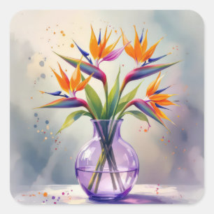 Paradise Flower Bouquet-fågel i vattenfärg Fyrkantigt Klistermärke