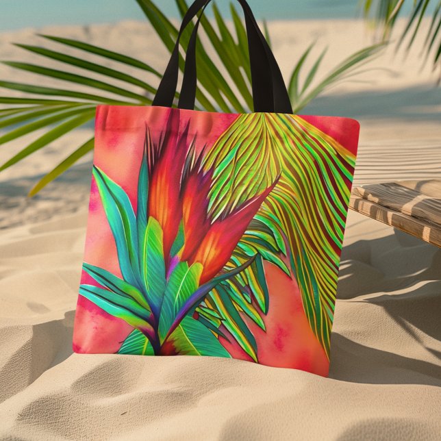 Paradise Flower, färgad fågel Tygkasse (This beautiful Bird of Paradise beach bag is perfect for a day of fun in the sun.)