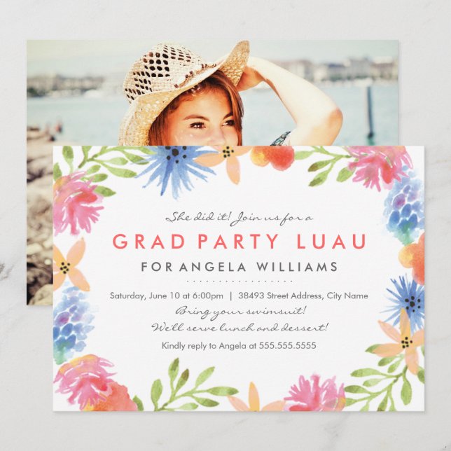 Paradise Grad Luau Inbjudan (Fram/baksida)