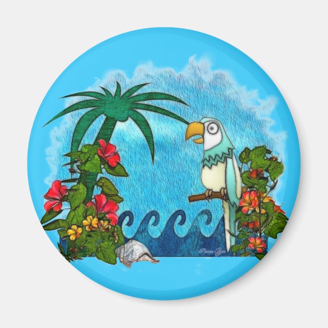 Paradise HAWAII Parrot & Hibiscus Magnet (Framsidan)