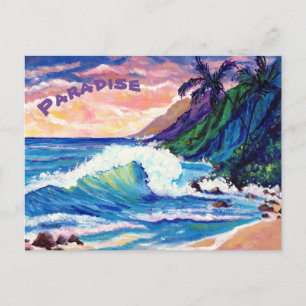 Paradise Hawaii Tropical Colorful Sjölandskap Vykort