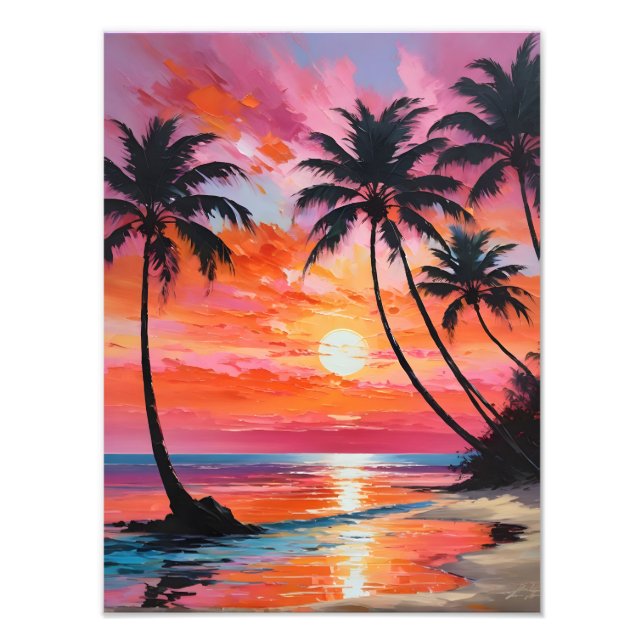 Paradise hittades: Tropical Beach Sunset Painting  Fototryck (Framsidan)