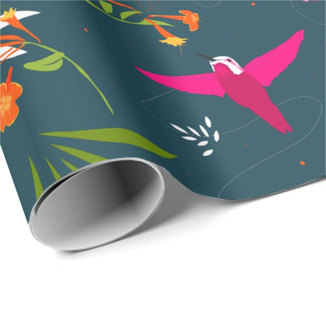 Paradise Hummingbird Patterned Presentpapper (Rullad Hörn)