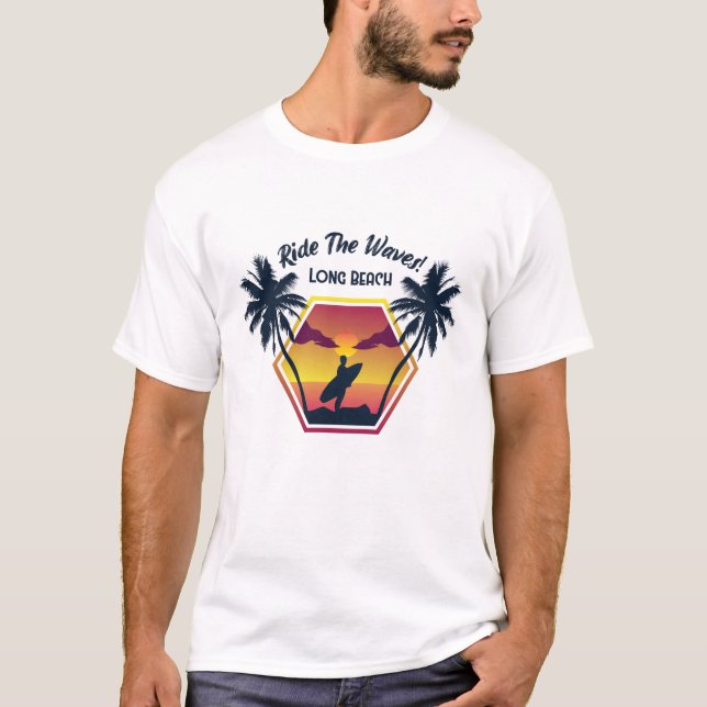 Paradise Is on Sea Hawaii Retro Surf Sunset Beach T Shirt (Framsida)