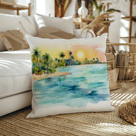 Paradise Island Tropical Beach Sunset & Handflatan Kudde