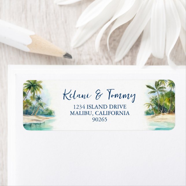 Paradise Island Tropical Beach Wedding Address Returadress Etikett (Insitu)