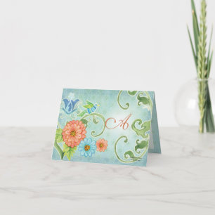 Paradise Love birds Modern Blommigt Swirl Damask Kort