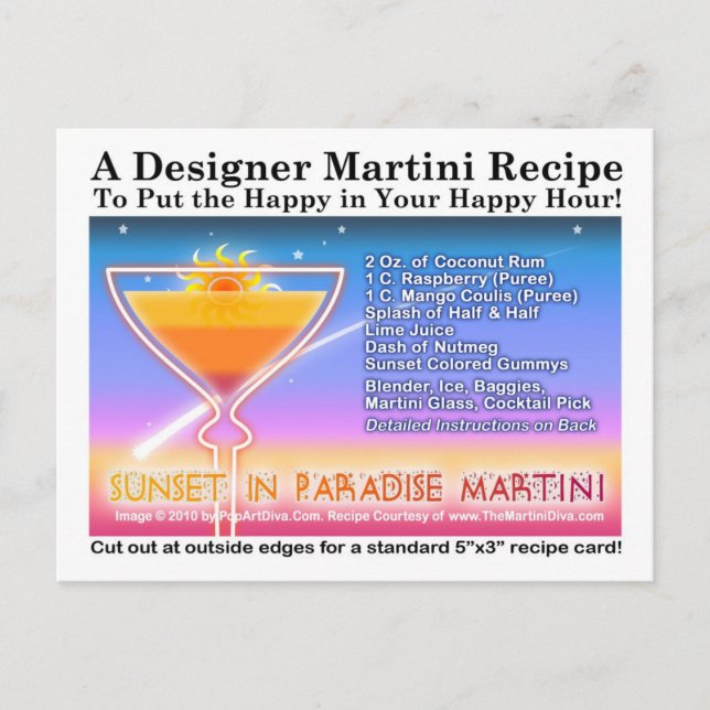 Paradise Martini Recipe Postcard Vykort (Framsida)