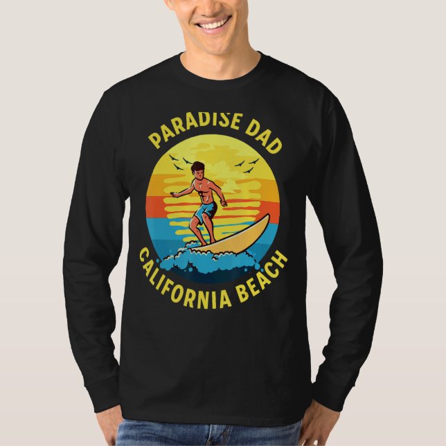 Paradise Pappa Surfing California Beach T Shirt (Framsida)