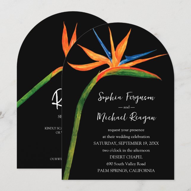 Paradise QR-kod, fågel i Bröllop Inbjudningar (Fram/baksida)