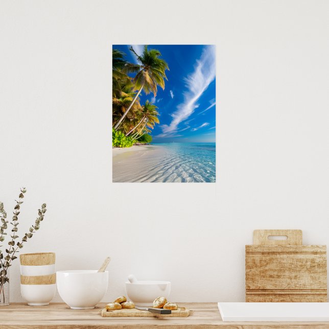 Paradise Shoreline:Tropical Handflatan Träd och Cr Poster (Kök)