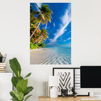 Paradise Shoreline:Tropical Handflatan Träd och Cr Poster