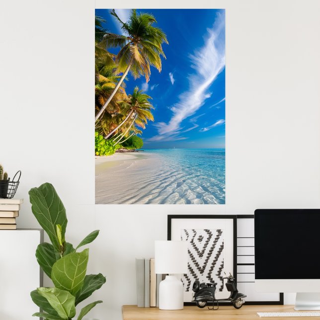 Paradise Shoreline:Tropical Handflatan Träd och Cr Poster (Hemmakontoret)