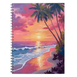 Paradise Sunset | Pink Tropical Watercolor Beach Anteckningsbok