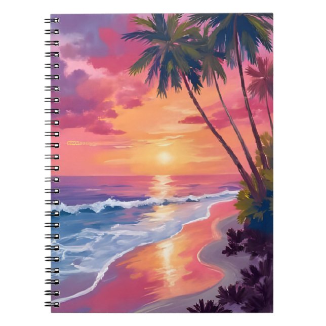Paradise Sunset | Pink Tropical Watercolor Beach Anteckningsbok (Framsidan)