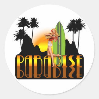 Paradise Surfer Girl Runt Klistermärke