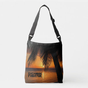 Paradise Tropical Beach Sunset och Handflatan Träd Axelväska