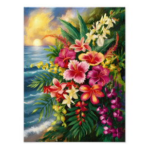 Paradise: Tropical Flowers by Ocean Fototryck