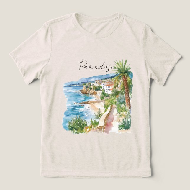 Paradise Tropical Fransk Riviera Ocean T Shirt (Design Framsida)