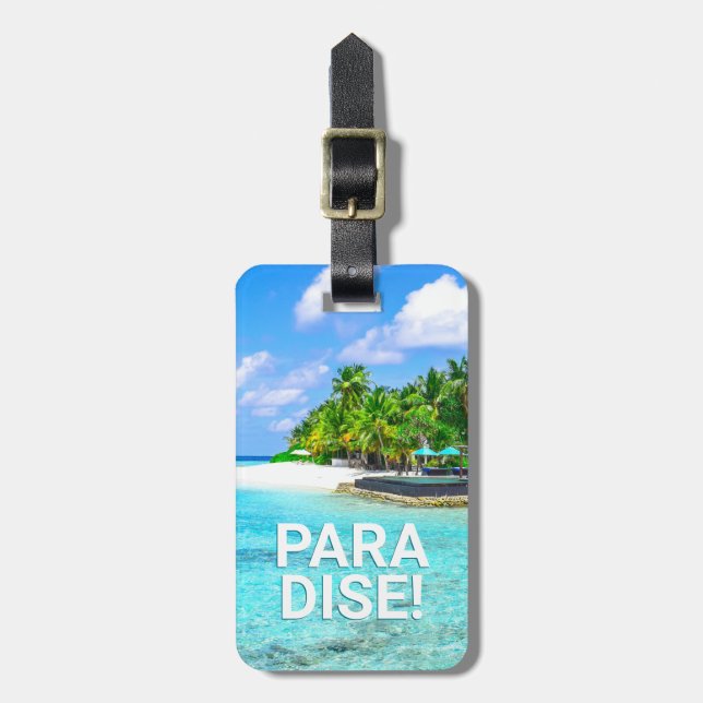 PARADISE Tropical Island, DIY Message Contact info Bagagebricka (Vertikal Framsida)
