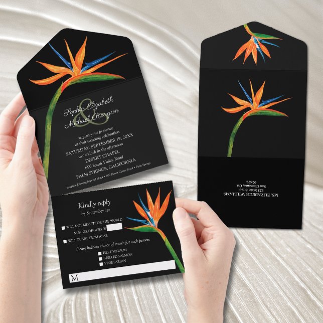 Paradise Watercolor Bröllop (ENVELOPES REQUIRED TO MAIL as there is no return address on these All-In-One Wedding Invitations)