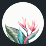 Paradise Wedding Favor Stickers födelse Runt Klistermärke<br><div class="desc">De här bröllopsklistermärkena har en vattenfärgad fågel av paradisblommor. De kan användas för bröllopsfavörer. Använda det tomma utrymmet för skriva av gästens namn. Dessa klistermärken ingår i en samling som innehåller ett fullt av matchande bröllop-kontorsmaterial, t.ex. bröllopsinbjudningar, svarskort, informationskort, adressetiketter, porto frimärke, kuvert, favoritboxar, önskekort, program, menyer, möhippor och mycket...</div>