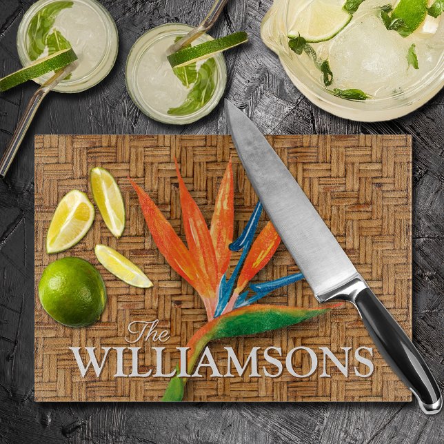 Paradisets födelse på Personligen Wicker Mönster (Bird of Paradise on Wicker Pattern Personalized Glass Cutting Board)