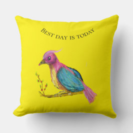 Paradisfågel | Bästa dagen är idag Kastkudde Kudde