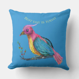 Paradisfågel | Bästa dagen är idag  Kastkudde Kudde