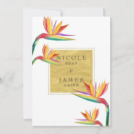 Paradisfågel Elegant Guld Vit Bröllop Inbjudningar