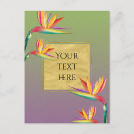 Paradisfågel Guld Lila Grön Blommig Bröllop Vykort