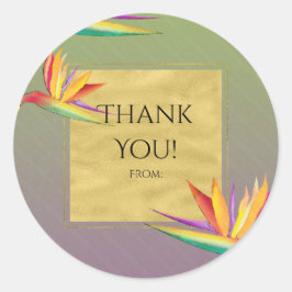 Paradisfågel Guld Lila & Grön Bröllopspresent Runt Klistermärke