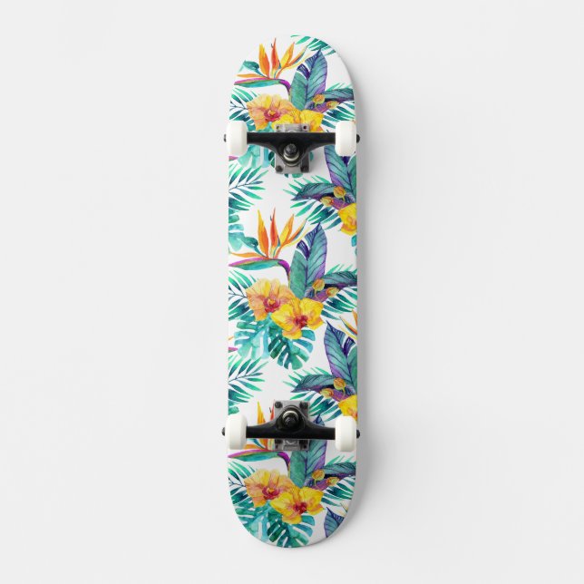 Paradisfågel & Orkidé Mönster Mini Skateboard Bräda 18,5 Cm (Framsida)
