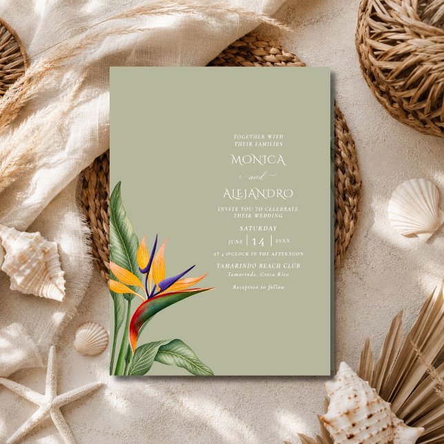 Paradisfågel strandbröllop inbjudningar (Bird of Paradise Beach Wedding Invitation)