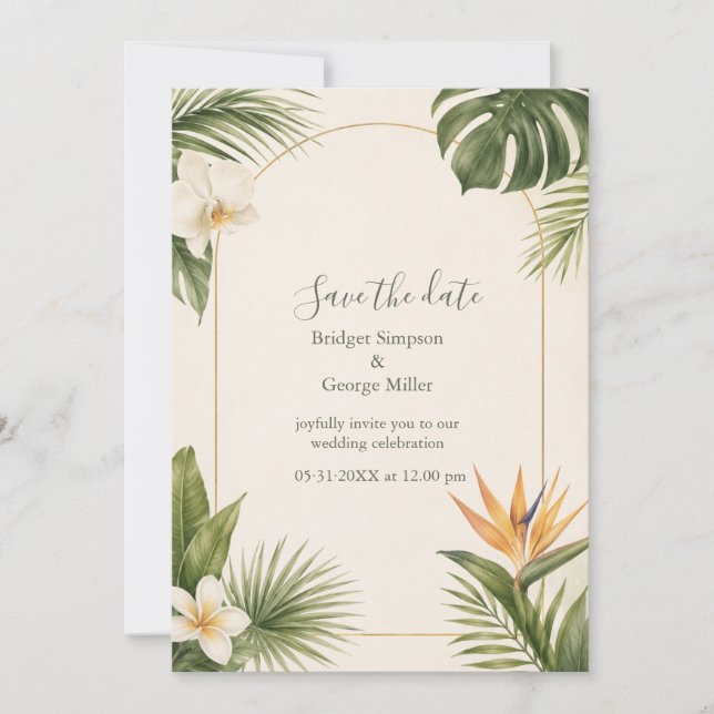 Paradisfågel Vintage Hawaii Blommig Bröllop Inbjudningar (Framsida)